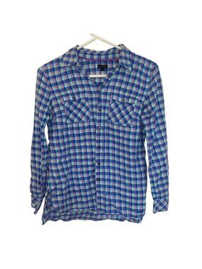 Talbots Plaid Button Down Shirt Size XS Purple Blue 100% Cotton